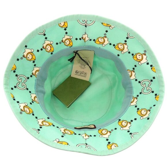 Gucci Kawaii Printed Bucket Hat Shiba Inu Banana XS Cotton Mint Green White X main image 7